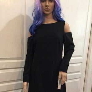 Nicole Miller Cold Shoulder Black Pleated Dress